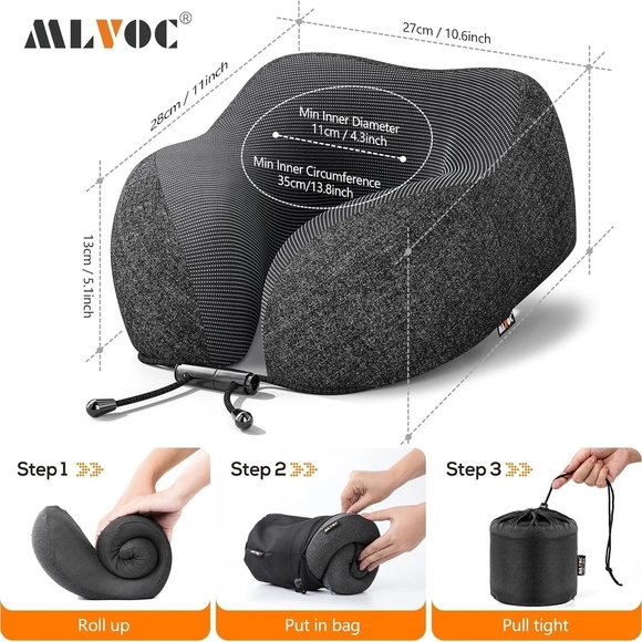 MLV Black Neck Support Travel Pillow - Picture 5 of 16